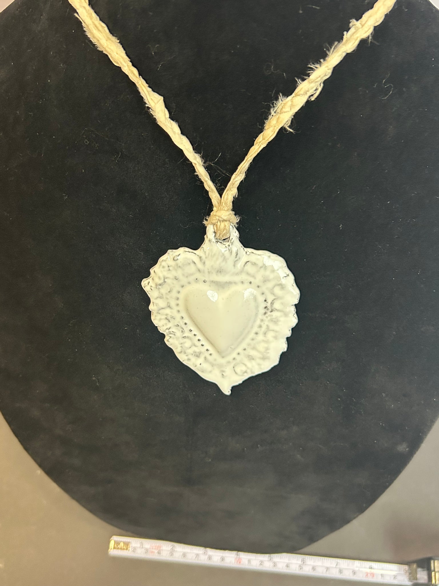French ceramic white heart pendant
