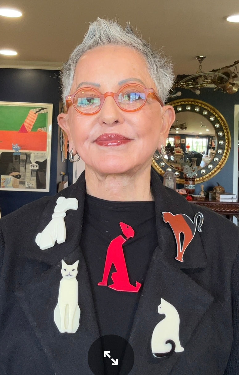 French Art Deco resin jewelry by Marion Godart cat brooch