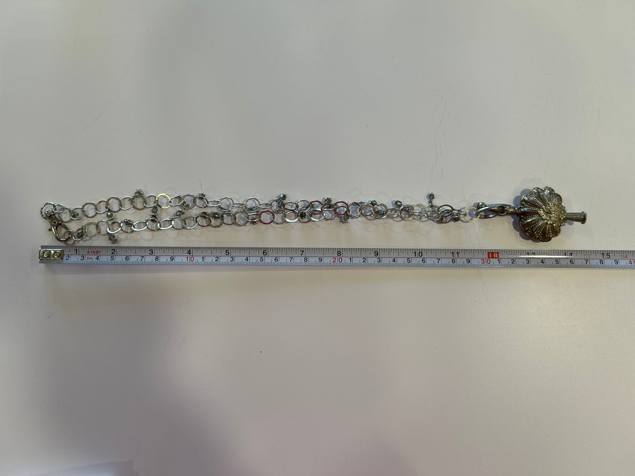 Vintage silver whistle  from Paris on link chain with crystal