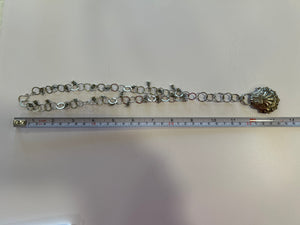 Vintage  silver shell from Paris and chain with small crystals Y necklace